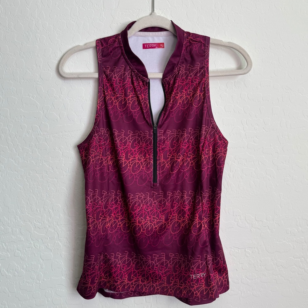 Terry Bicycles Womens Sleeveless Cycling Jersey Plum Purple Bike Print Medium
